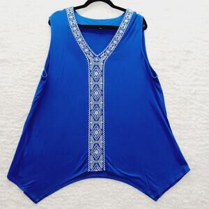 Tunic Tank Top Size 3X Royal Blue Adrianna Papell Embroidered Quiet Luxury Siren